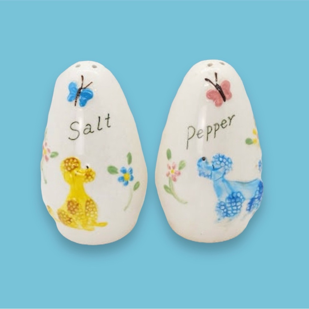 Vintage Salt & Pepper Shakers Ceramic Enesco Pesky Poodles